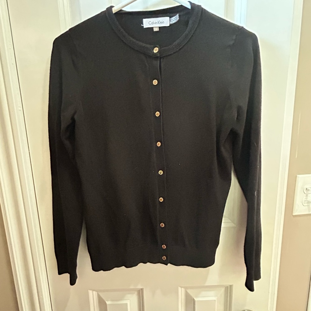 Calvin Klein Ladies Suze Small Black Cardigan with Gold Buttons